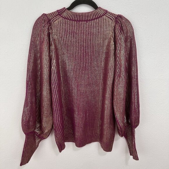Jodifl Metallic Pink Gold Knit Sweater Ballooon Sleeves Ribbed Size S Party Cozy - Picture 8 of 12
